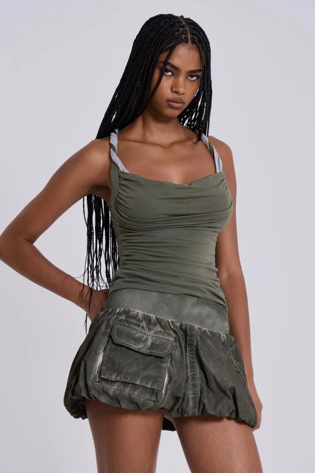 Jaded London Mini Skirts Women Ozu Cargo Puffball Mini Skirt Khaki