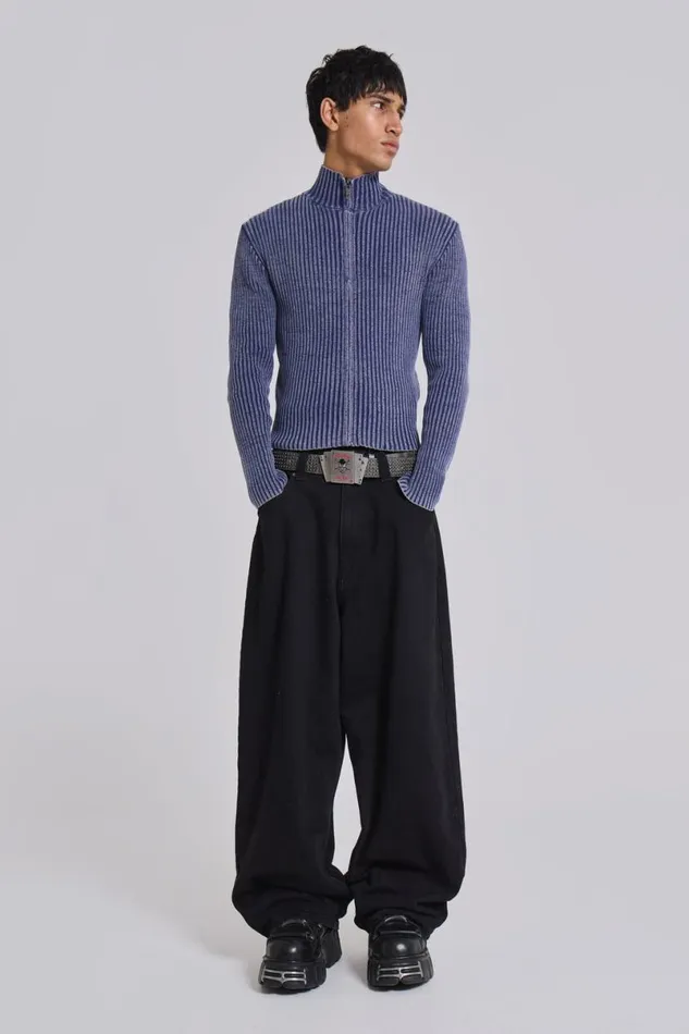 Jaded London Outerwear Men Blue Lucid Knit Track Top Blue