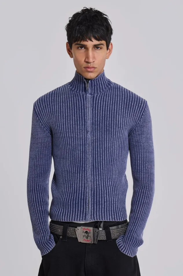 Jaded London Outerwear Men Blue Lucid Knit Track Top Blue