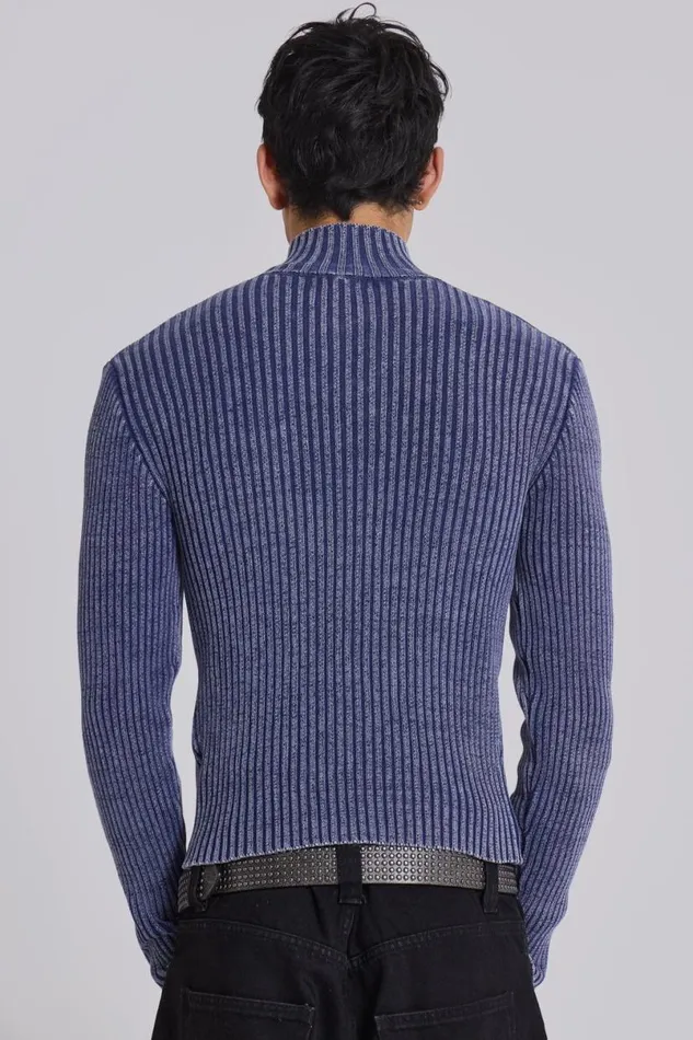 Jaded London Outerwear Men Blue Lucid Knit Track Top Blue