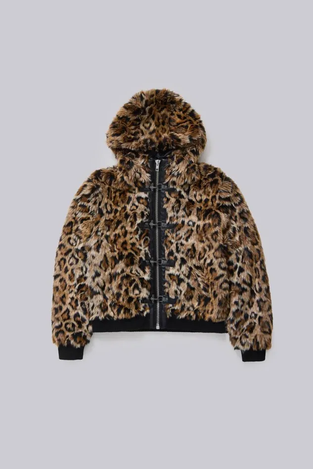 Jaded London Outerwear MenUnisex Leopard Faux Fur Hooded Mendoza Jacket Leopard
