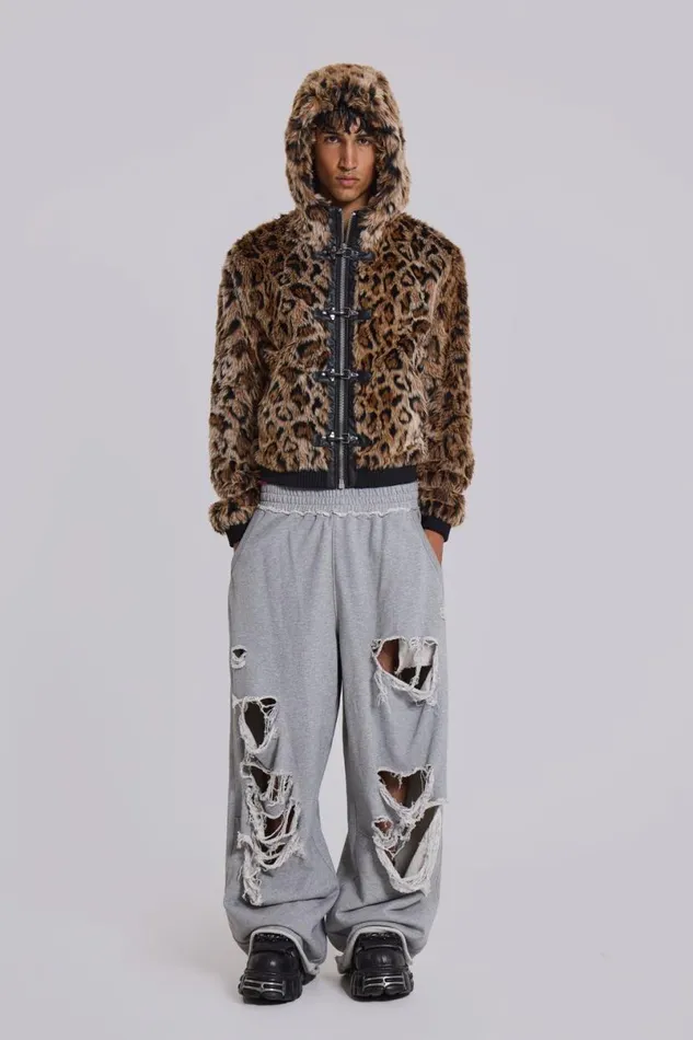 Jaded London Outerwear MenUnisex Leopard Faux Fur Hooded Mendoza Jacket Leopard