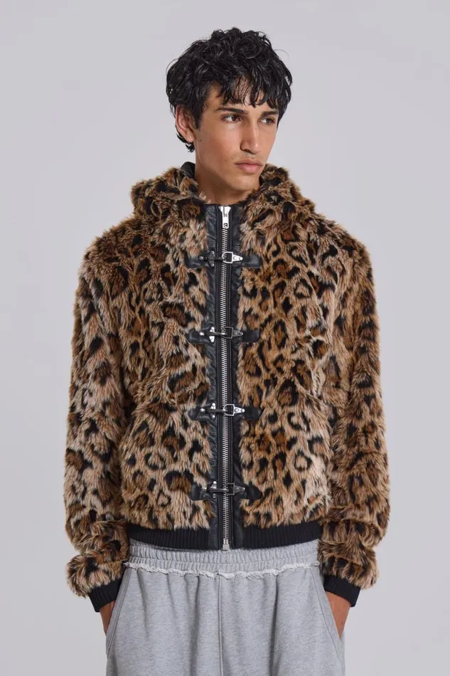 Jaded London Outerwear MenUnisex Leopard Faux Fur Hooded Mendoza Jacket Leopard