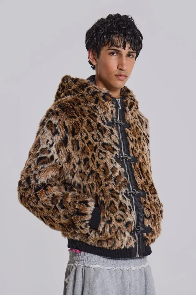Jaded London Outerwear MenUnisex Leopard Faux Fur Hooded Mendoza Jacket Leopard