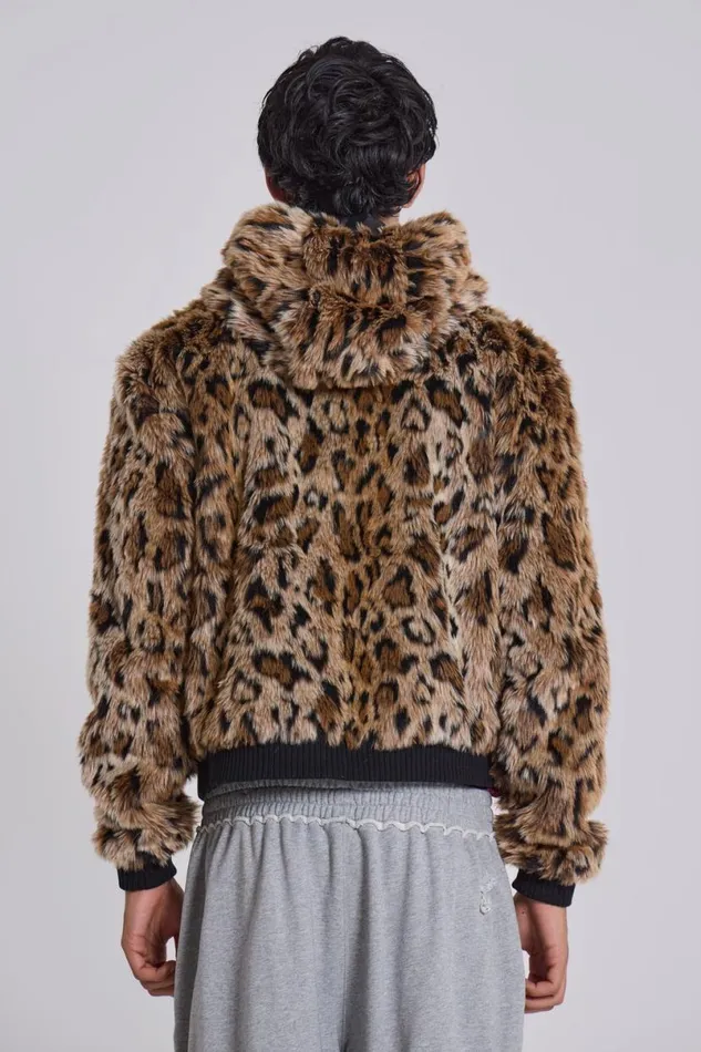 Jaded London Outerwear MenUnisex Leopard Faux Fur Hooded Mendoza Jacket Leopard