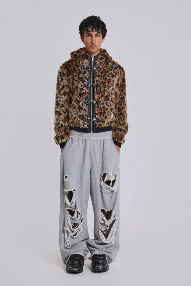 Jaded London Outerwear MenUnisex Leopard Faux Fur Hooded Mendoza Jacket Leopard