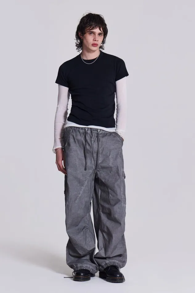 Jaded London Parachute Pants Men Black Oil Wash Parachute Pants Black