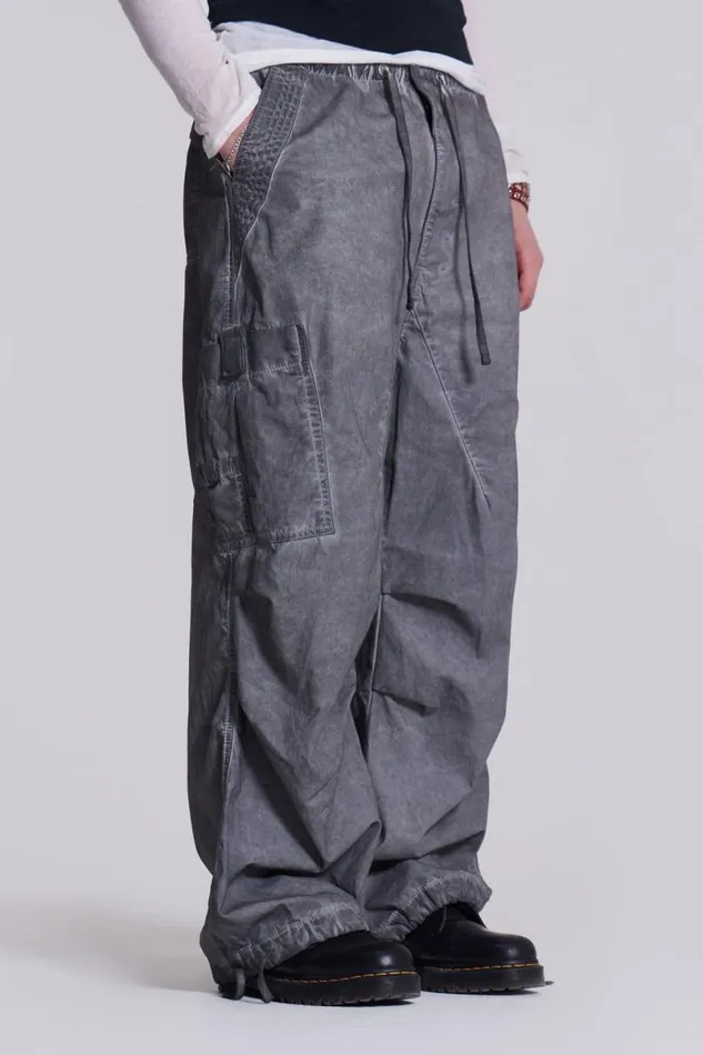 Jaded London Parachute Pants Men Black Oil Wash Parachute Pants Black
