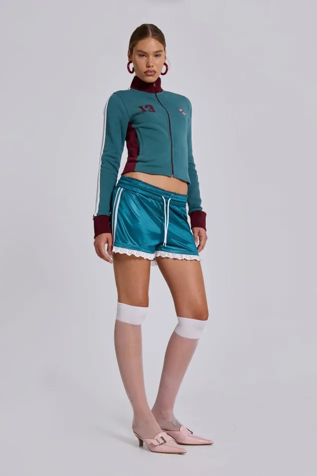Jaded London Shorts and Jorts Women Bronwyn Broderie Football Shorts Dark Blue