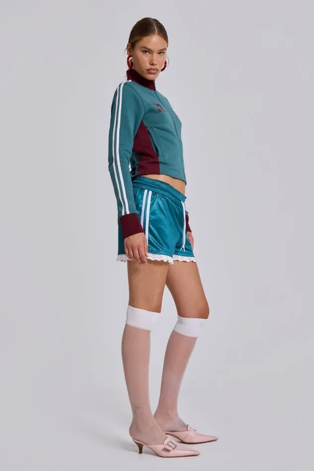Jaded London Shorts and Jorts Women Bronwyn Broderie Football Shorts Dark Blue