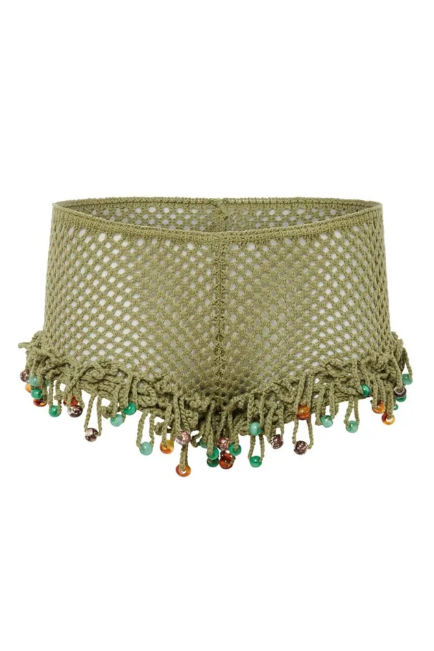 Jaded London Shorts and Jorts Women Green Canary Knit Shorts With Beaded Trim Green