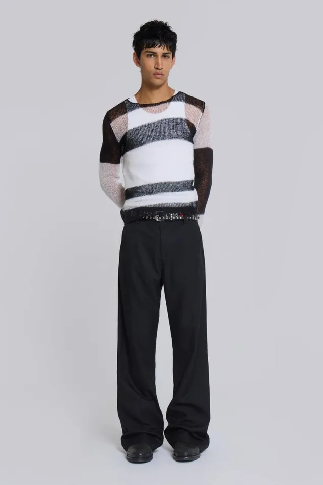 Jaded London Suit Trousers Men Black Stacked Bootcut Suit Pants Black