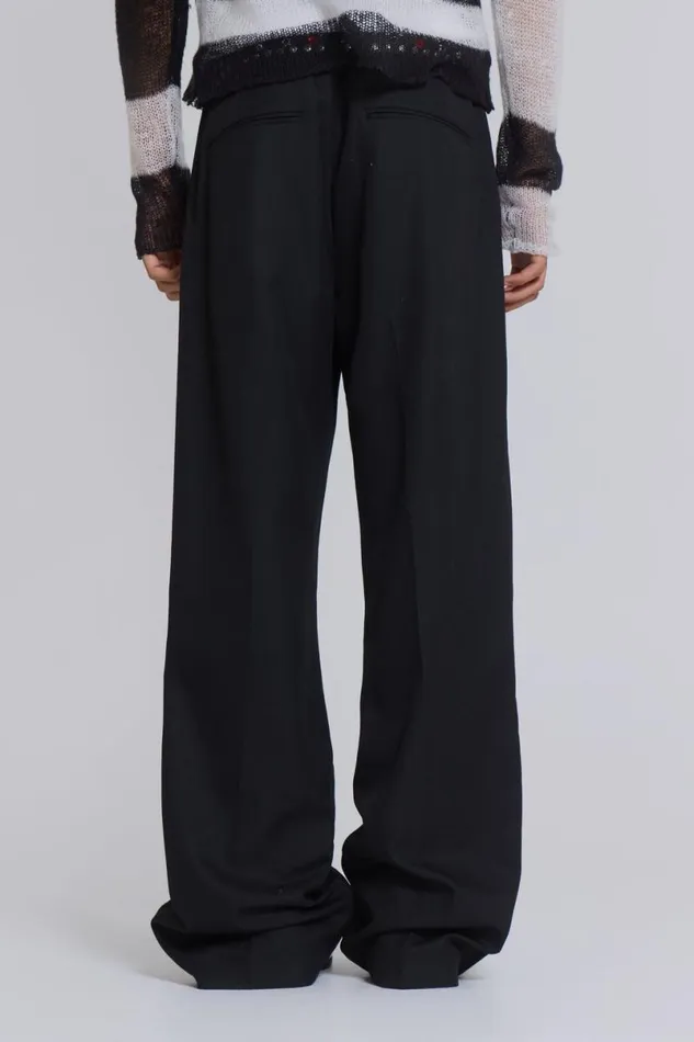 Jaded London Suit Trousers Men Black Stacked Bootcut Suit Pants Black