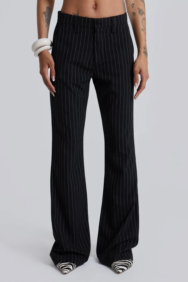 Jaded London Suit Trousers MenUnisex Black Pinstripe Stacked Bootcut Suit Pants Black