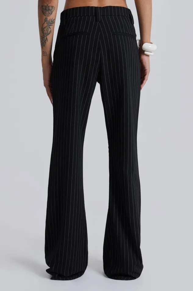 Jaded London Suit Trousers MenUnisex Black Pinstripe Stacked Bootcut Suit Pants Black
