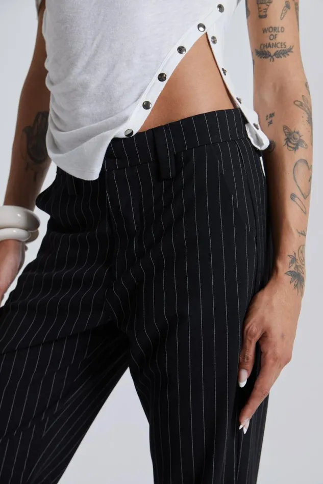 Jaded London Suit Trousers MenUnisex Black Pinstripe Stacked Bootcut Suit Pants Black