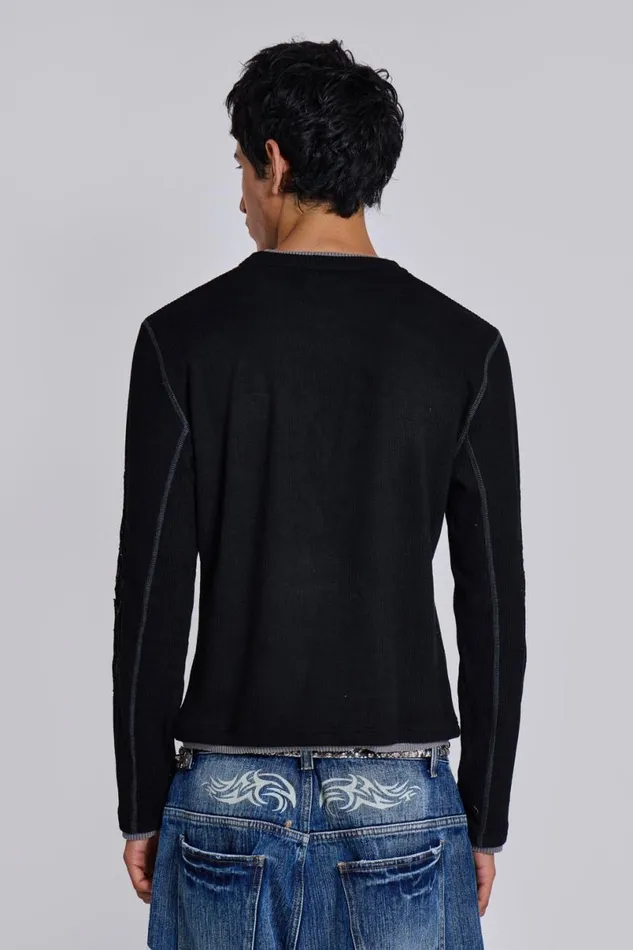 Jaded London TShirts and Vests Men Black Tattoo Applique Tee Black