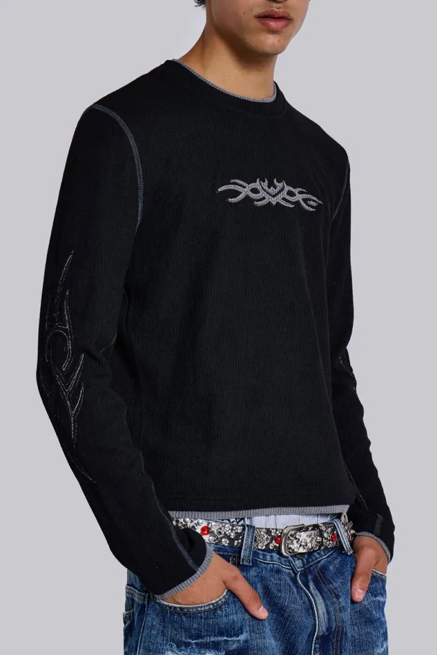 Jaded London TShirts and Vests Men Black Tattoo Applique Tee Black