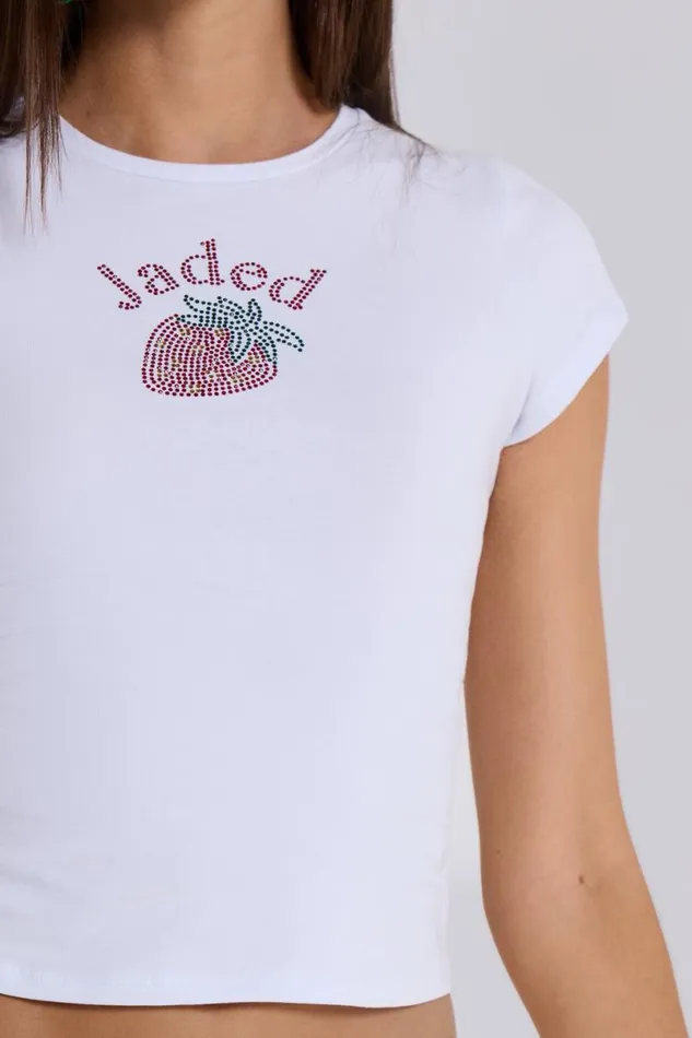 Jaded London TShirts Women Lucia Diamante Baby Tee White