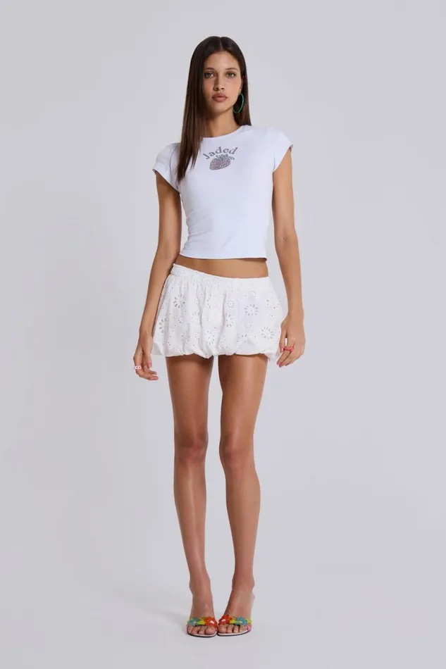 Jaded London TShirts Women Lucia Diamante Baby Tee White