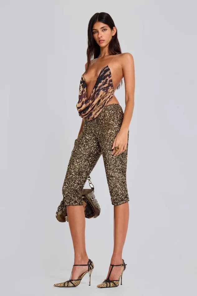 Jaded London Trousers and Pants Women Dirty Cash Sequin Capris Gold