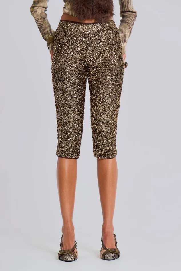 Jaded London Trousers and Pants Women Dirty Cash Sequin Capris Gold