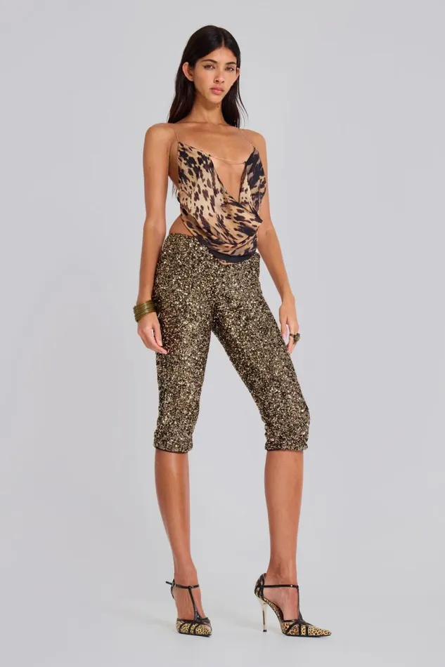Jaded London Trousers and Pants Women Dirty Cash Sequin Capris Gold