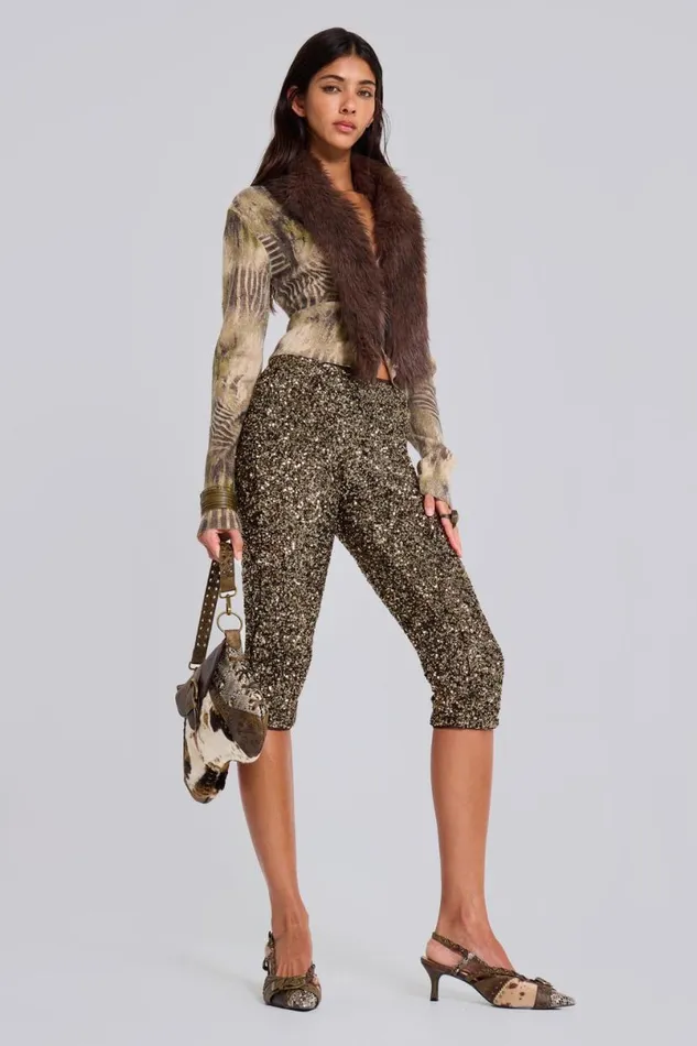 Jaded London Trousers and Pants Women Dirty Cash Sequin Capris Gold