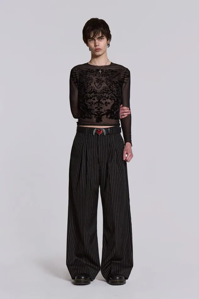 Jaded London Unisex UnisexMen Black Pinstripe Goliath Suit Pants Black