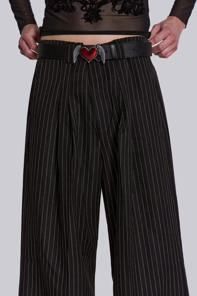Jaded London Unisex UnisexMen Black Pinstripe Goliath Suit Pants Black