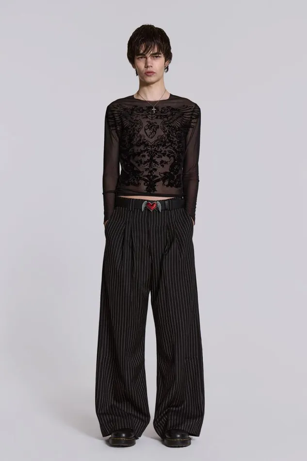 Jaded London Unisex UnisexMen Black Pinstripe Goliath Suit Pants Black