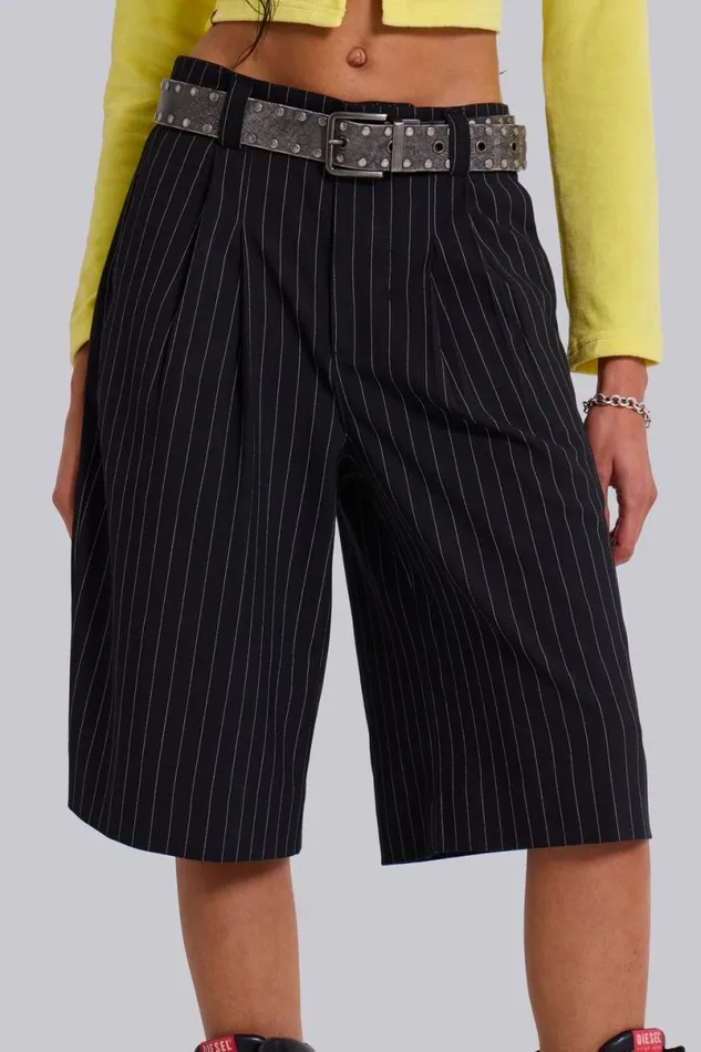 Jaded London Unisex UnisexWomen Black Pinstripe Goliath Shorts Black