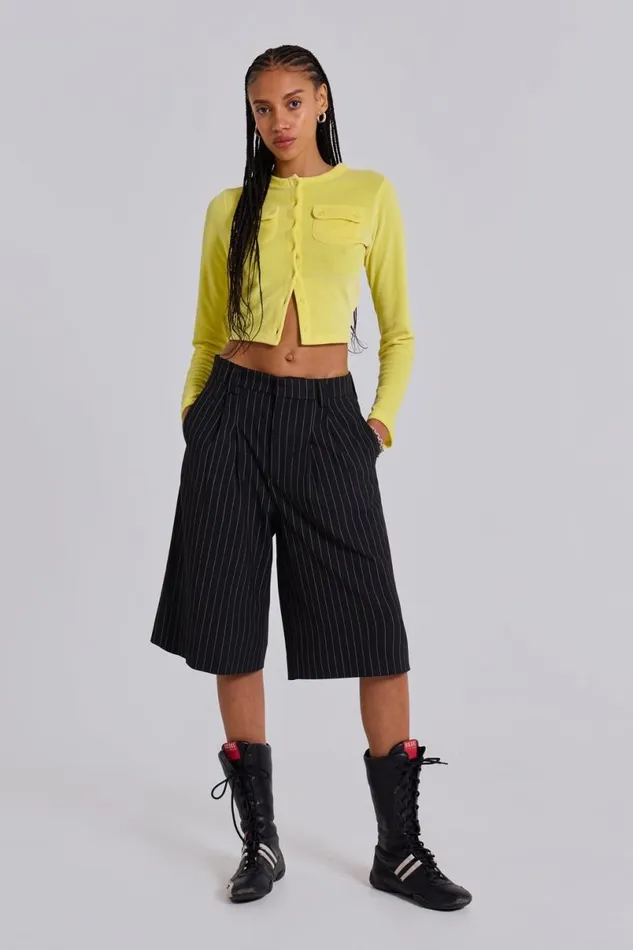 Jaded London Unisex UnisexWomen Black Pinstripe Goliath Shorts Black