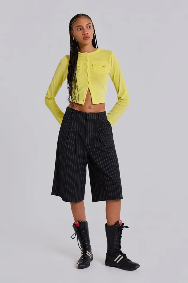 Jaded London Unisex UnisexWomen Black Pinstripe Goliath Shorts Black