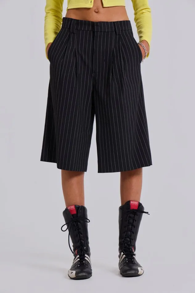 Jaded London Unisex UnisexWomen Black Pinstripe Goliath Shorts Black