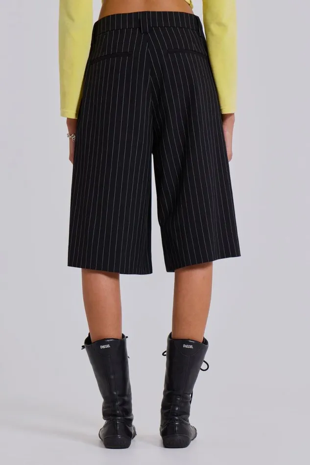 Jaded London Unisex UnisexWomen Black Pinstripe Goliath Shorts Black