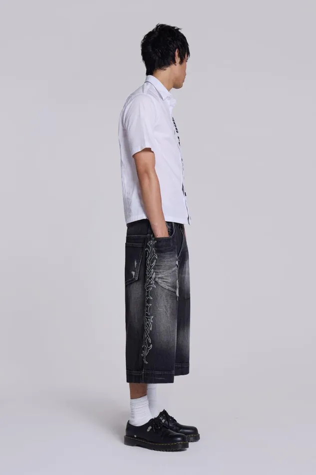 Jaded London Unisex UnisexWomen Crystalline Jorts Black