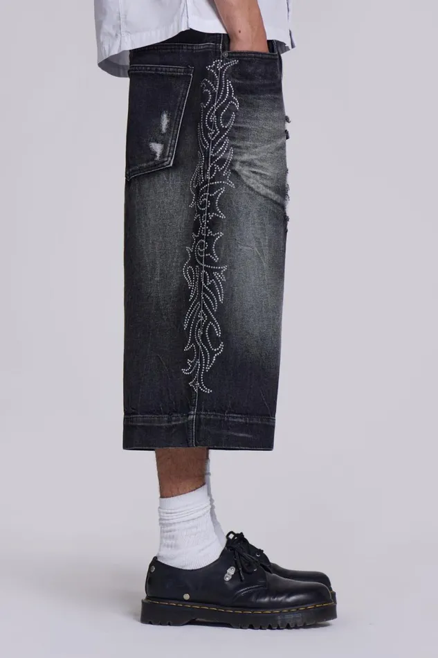 Jaded London Unisex UnisexWomen Crystalline Jorts Black