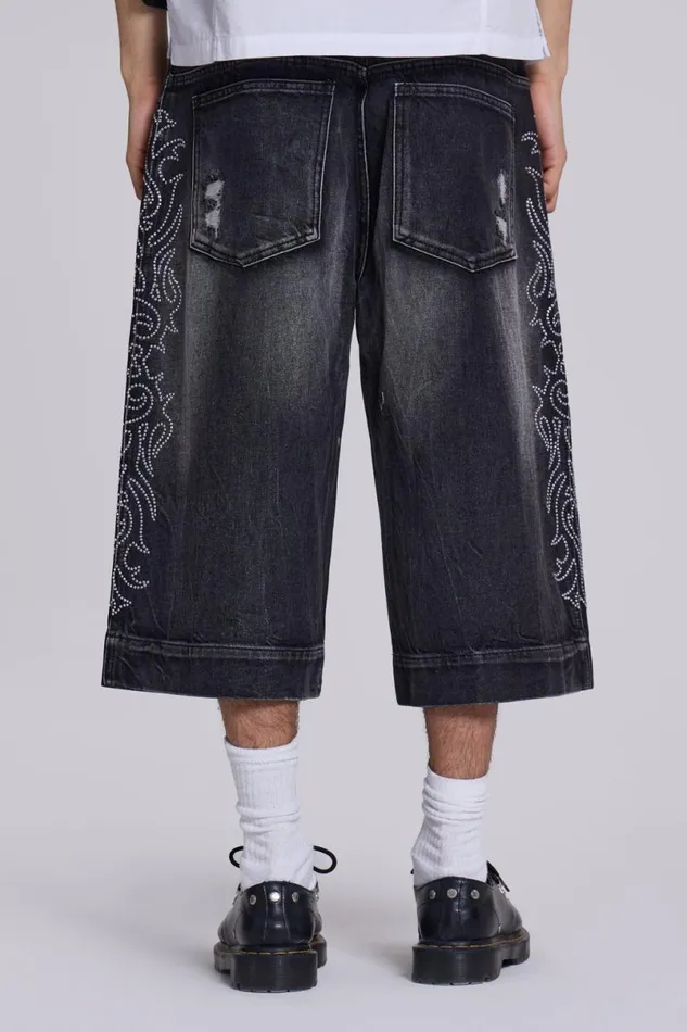 Jaded London Unisex UnisexWomen Crystalline Jorts Black
