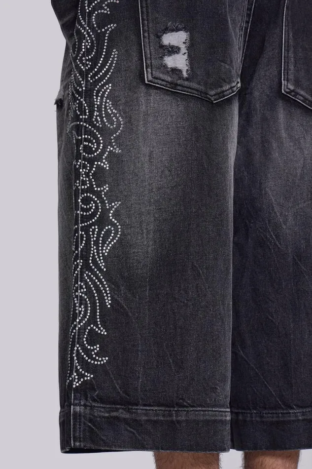 Jaded London Unisex UnisexWomen Crystalline Jorts Black