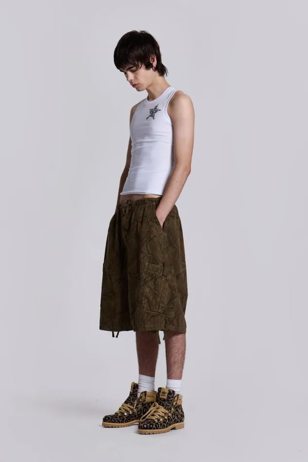 Jaded London Unisex UnisexWomen Forest Camo Parachute Shorts Green