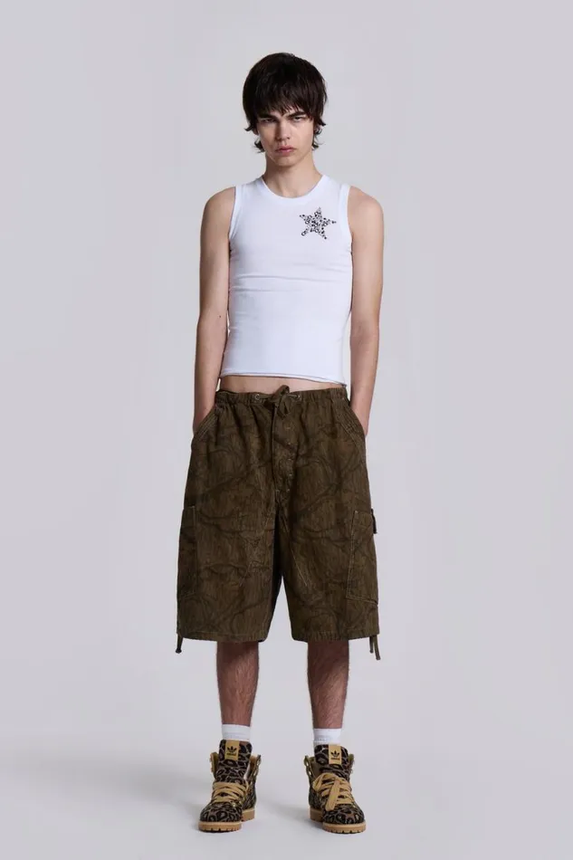 Jaded London Unisex UnisexWomen Forest Camo Parachute Shorts Green