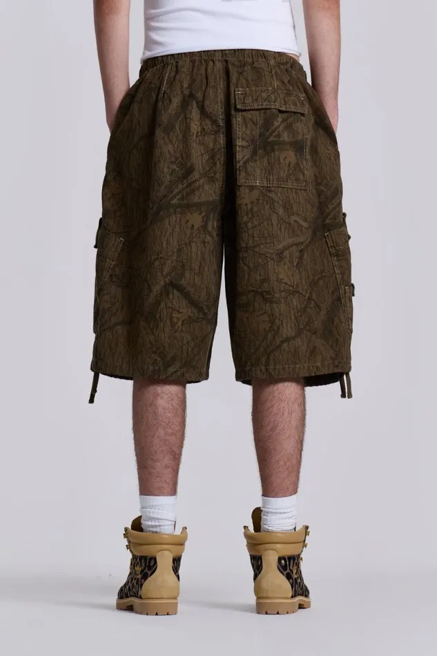 Jaded London Unisex UnisexWomen Forest Camo Parachute Shorts Green
