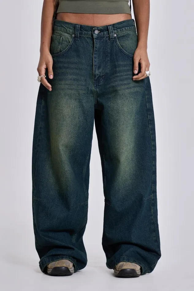 Jaded London Unisex UnisexWomen Sandblast Blue Wash Colossus Jeans Blue