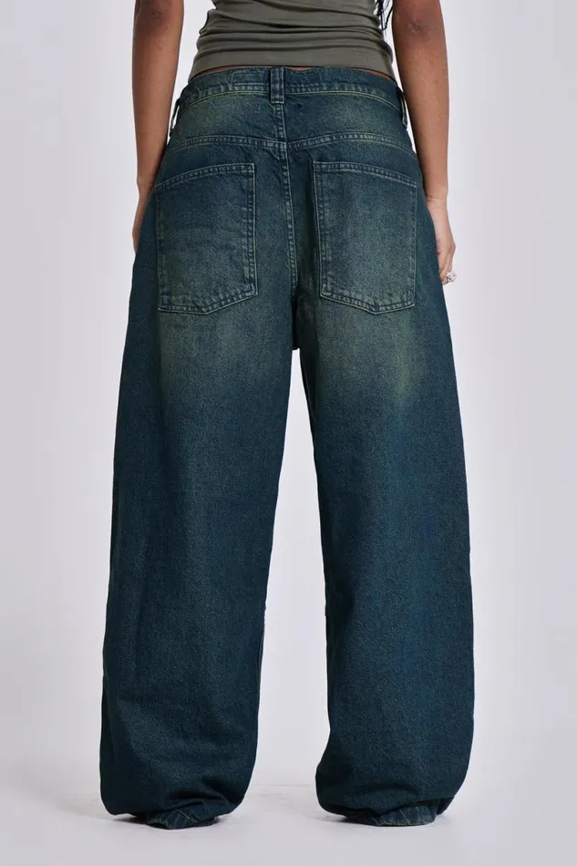 Jaded London Unisex UnisexWomen Sandblast Blue Wash Colossus Jeans Blue