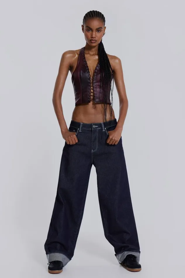 Jaded London Unisex UnisexWomen Sonic Embroidered Baggy Jeans In Indigo Blue
