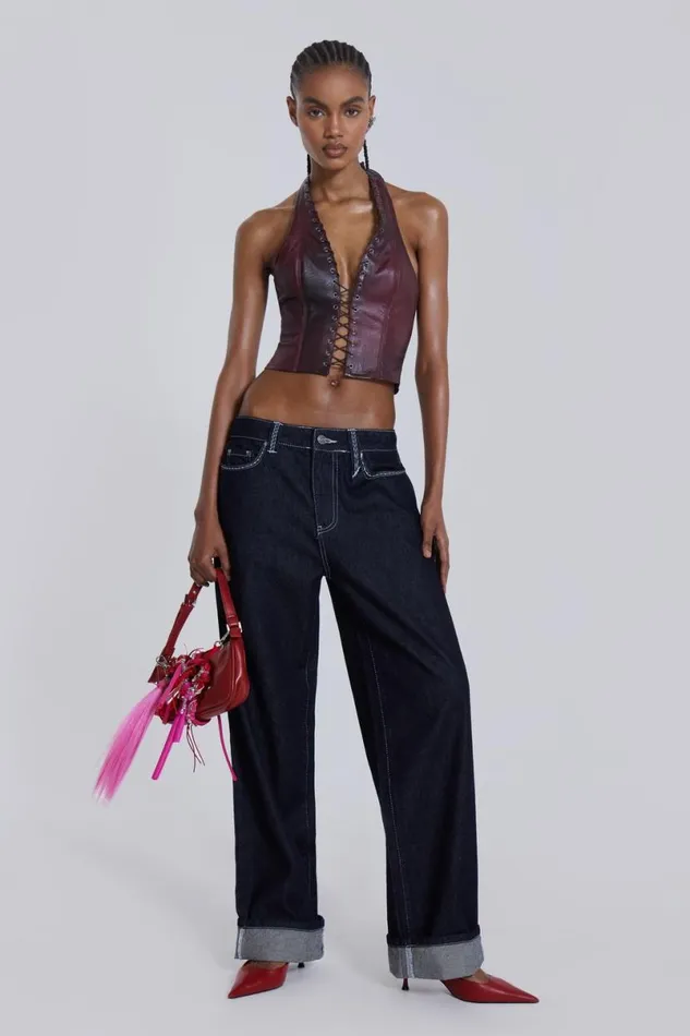 Jaded London Unisex UnisexWomen Sonic Embroidered Baggy Jeans In Indigo Blue
