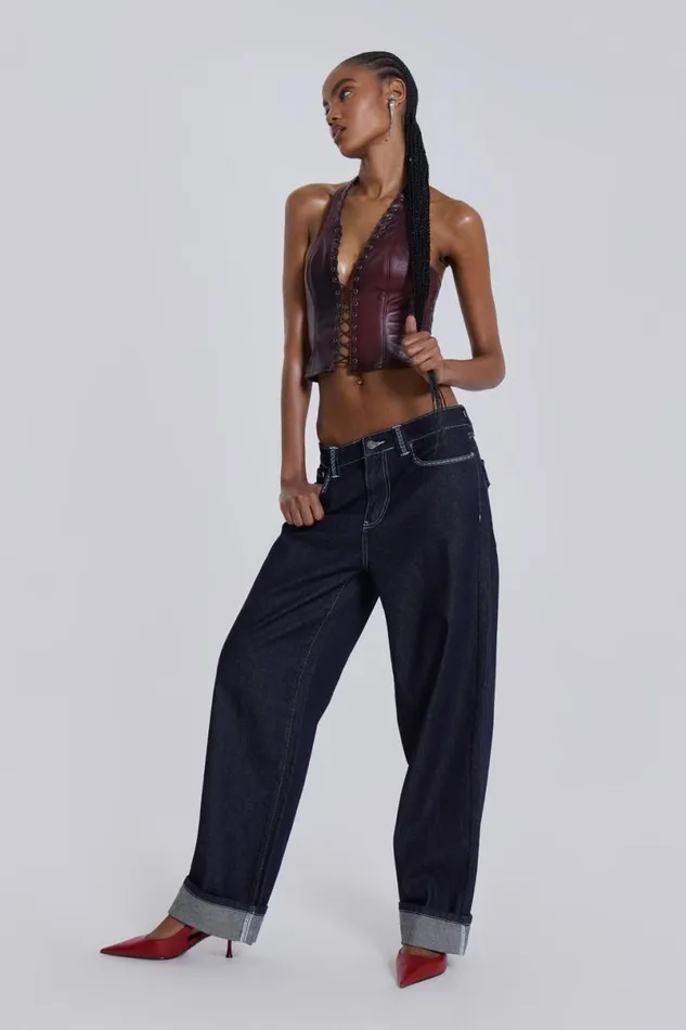 Jaded London Unisex UnisexWomen Sonic Embroidered Baggy Jeans In Indigo Blue