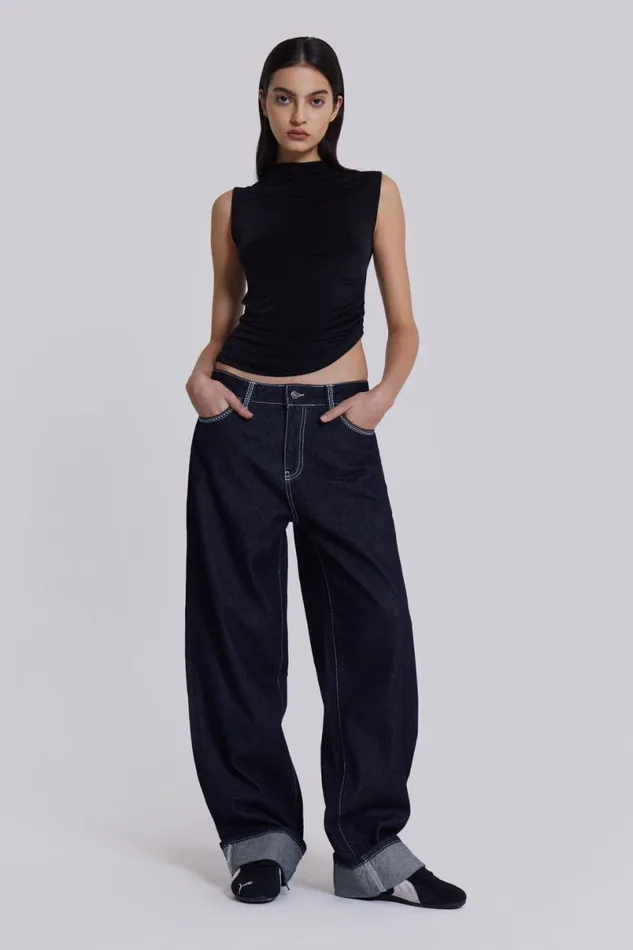 Jaded London Unisex UnisexWomen Sonic Embroidered Baggy Jeans In Indigo Blue