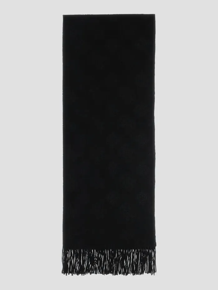 James Peony Monogram Scarf Black Women Hats and Scarves GUESS